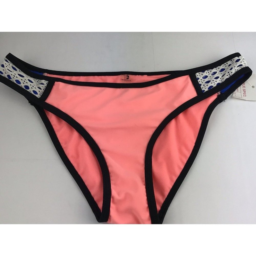 Tinibikini Bikini Bottoms‎ Size Small Color Block Lace Swim Wear Coral Pink Blue